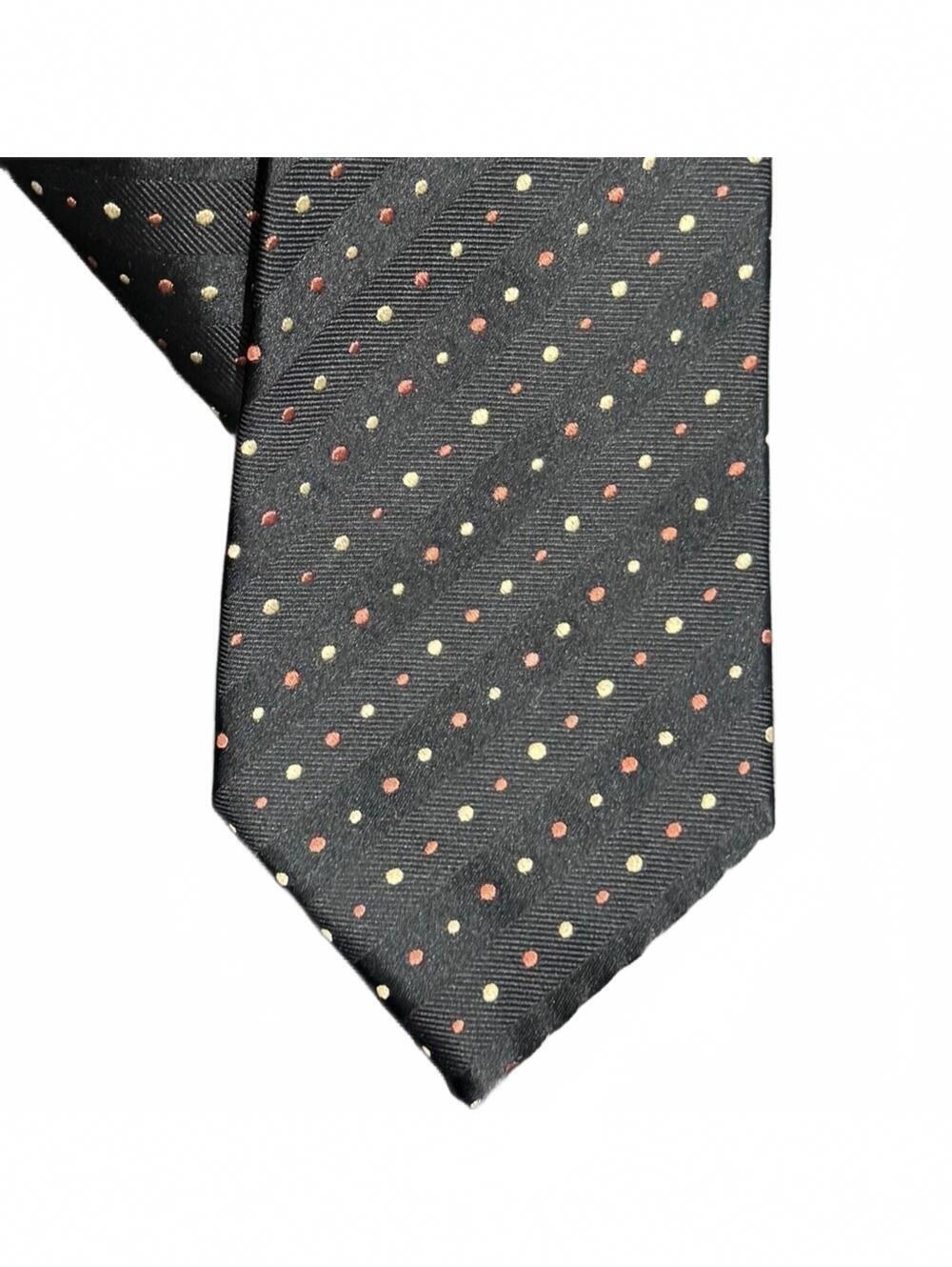 Charvet Tie - Black, Cream, Rust, Burnt Orange Dots 100% Silk